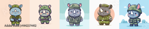 funny rhino vector in army costume