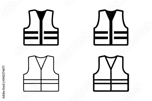 safety vests in various styles and colors, designed for high visibility and protection in construction and industrial work environments labour day or labor day line art icon set