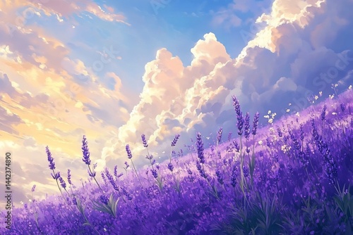Obraz na płótnie Vibrant lavender field at sunset under a dramatic sky. w salonie