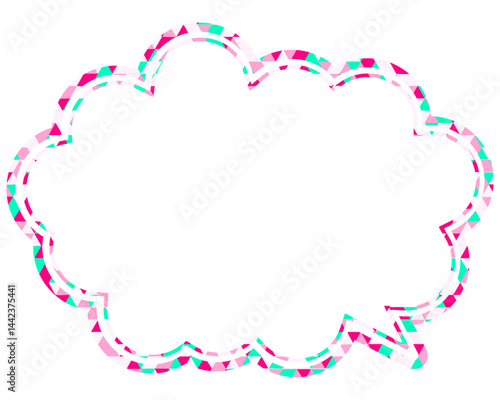 ステンドグラス風吹き出し　三角形模様　丸みのある雲形