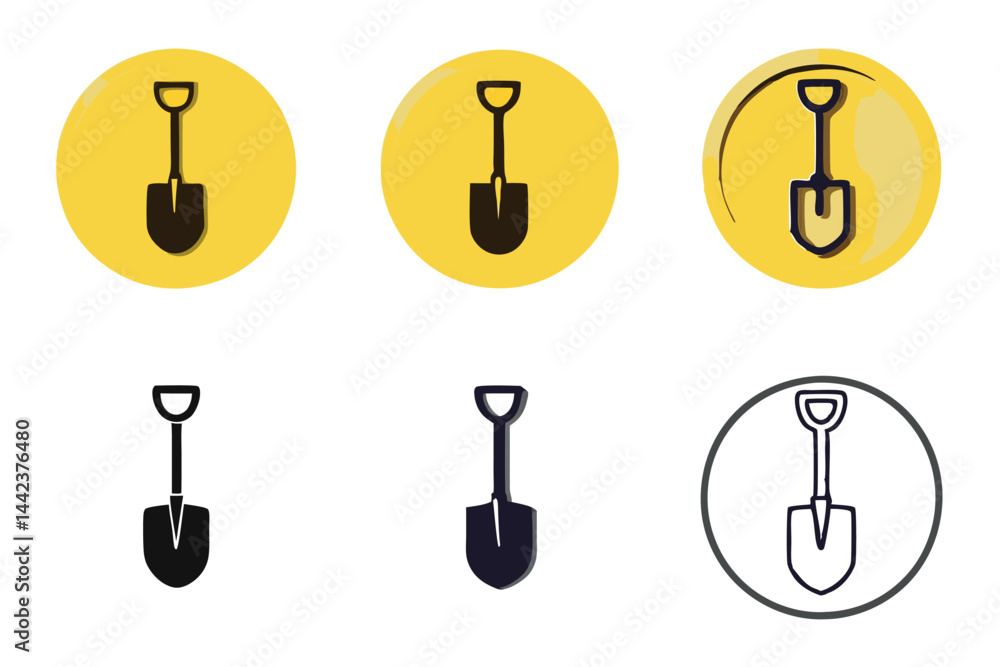 shovel icons in various circular colored backgrounds, ideal for spring and gardening themes Labour day or labor day line art icon set shovel icons in various circular colored backgrounds, ideal for spring and gardening themes Labour day or labor day line art icon set