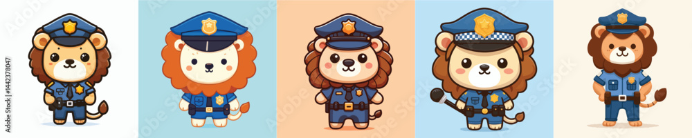 cute lion vector in police costume cute lion vector in police costume