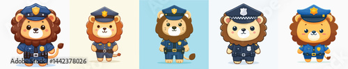 cute lion vector in police costume