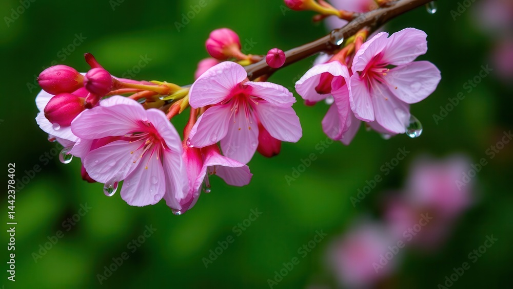 Obraz premium Delicate Cherry Blossoms After Rain