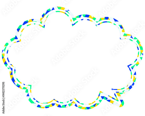 ステンドグラス風吹き出し　三角形模様　丸みのある雲形