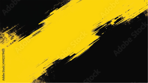 Yellow brushstroke crosses a black background. Brush strokes texture. Abstract brush strokes background.