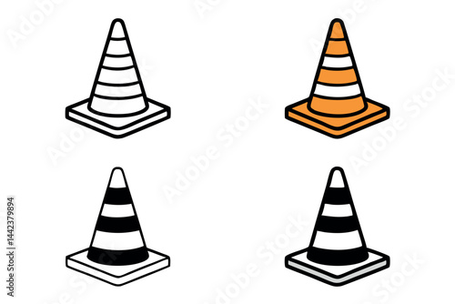 traffic cone icons with clean outlines and vibrant colors, suitable for hazard and warning themes Labour day or labor day line art icon set