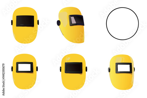 welding helmet illustrations in black and white, highlighting essential protective gear Labour day or labor day line art icon set