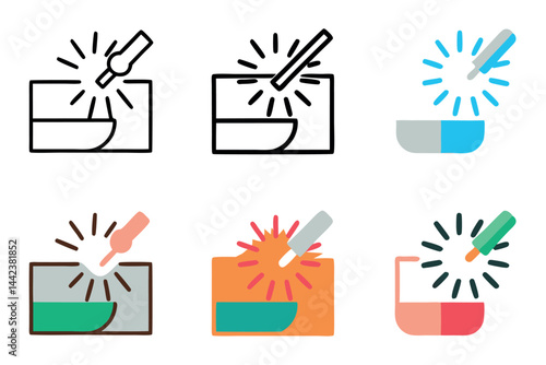 Graphic of welding sparks with bright and colorful highlights, depicting the impact of welding work, industrial labor concept, bright glowing spark, labour day or labor day line art icon set