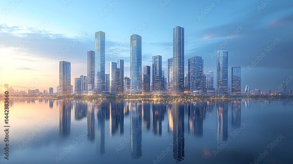 Obraz premium Urban skyline architecture futuristic buildings high resolution picture