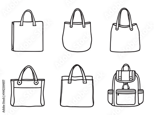 elegant minimalist line drawing of a jute bag vector 