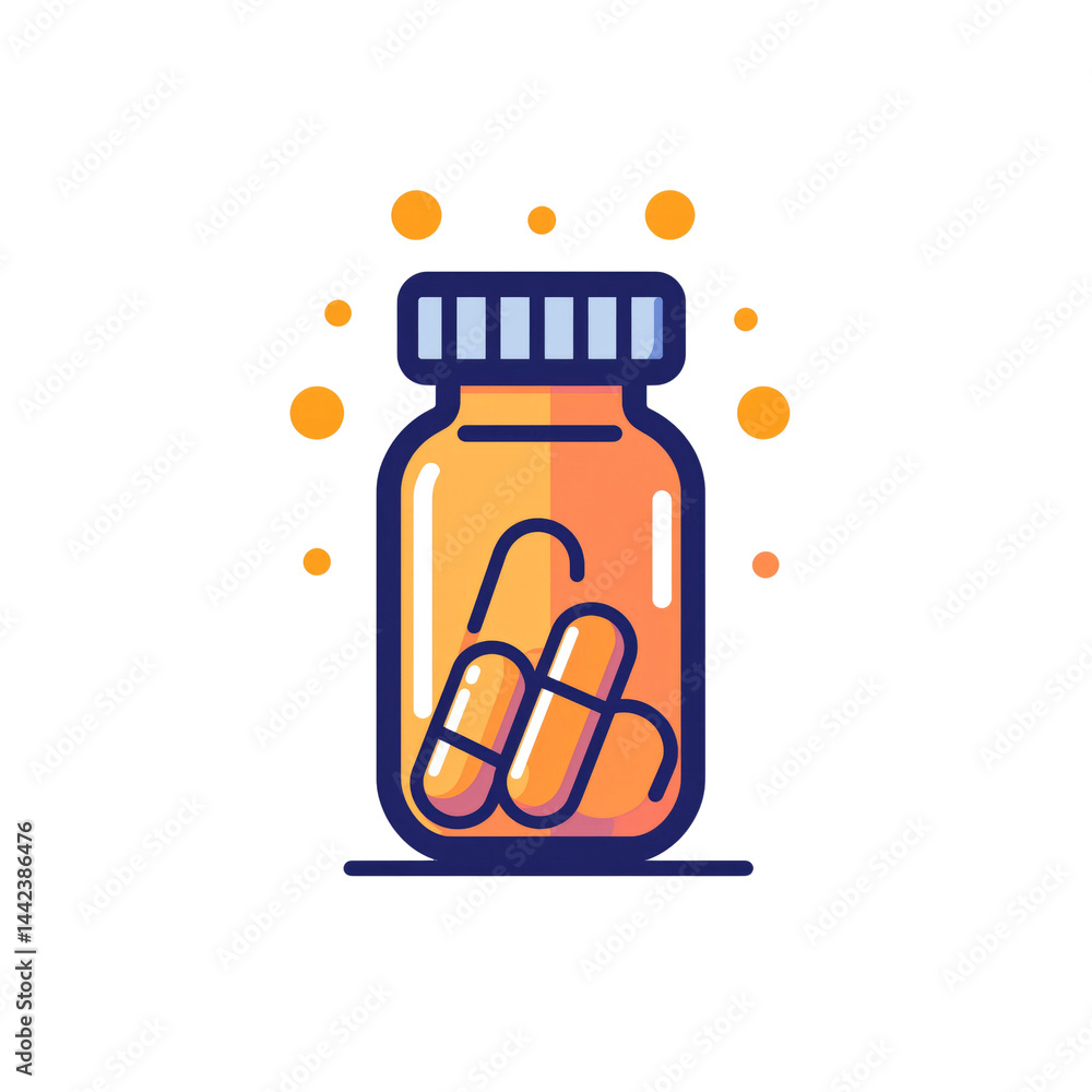 Fototapeta premium Colorful Illustration of Medicine Capsules in a Jar