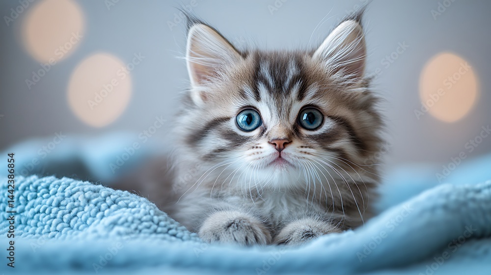 Adorable kitten resting on a fluffy blanket Adorable kitten resting on a fluffy blanket