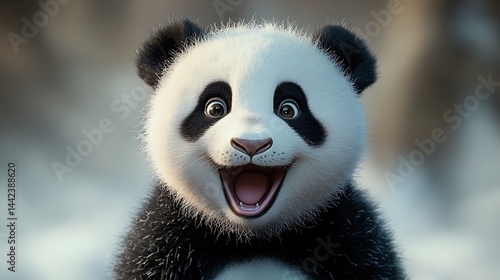 Cheerful panda expressing great joy and excitement