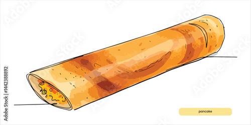 dosha pancake in South Indian cuisine continuous single line art drawing sketch on white background