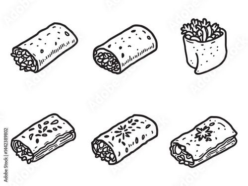 Enchiladas Traditional Mexican Dish Line Art Vector 