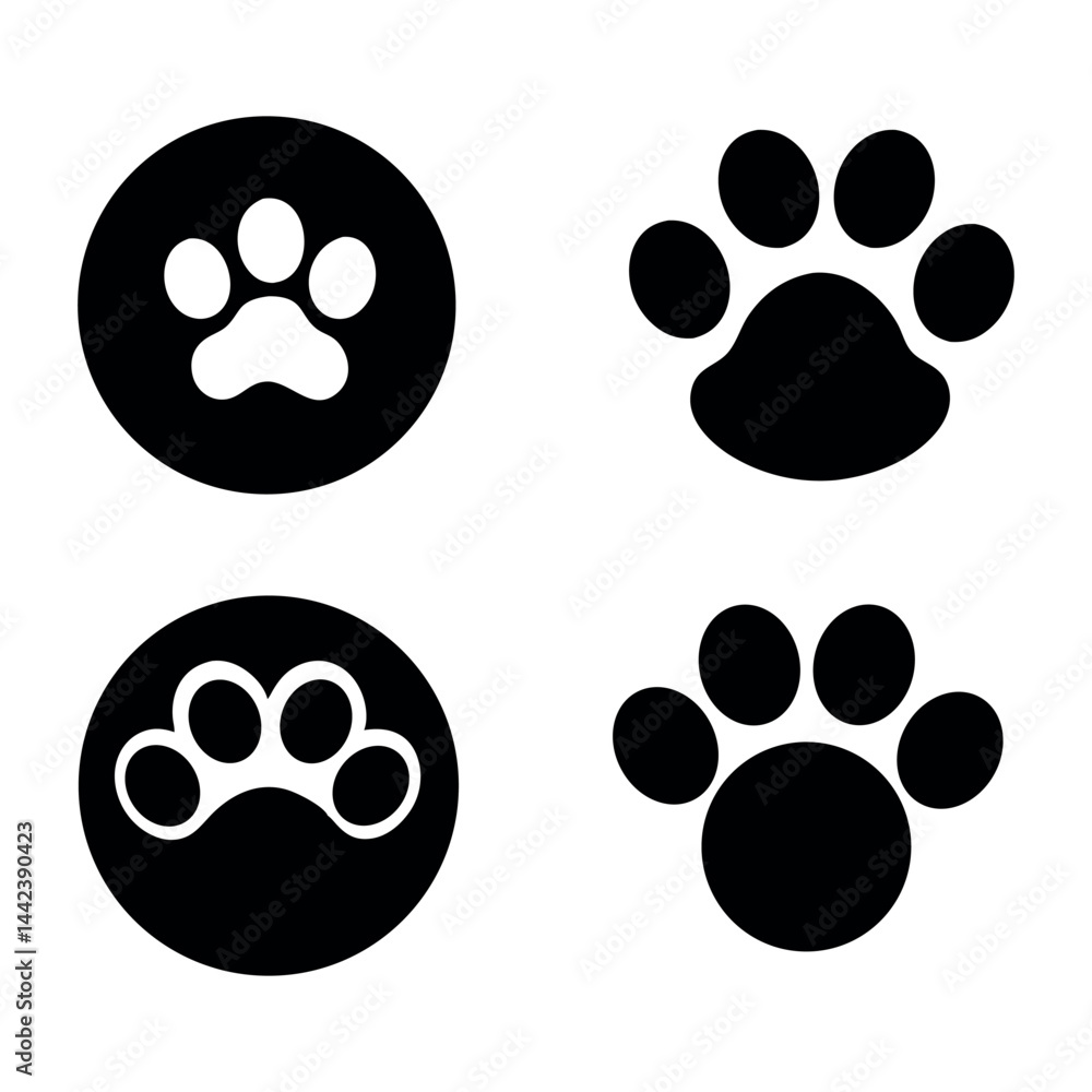 black paw print icons set with various animal footprint black paw print icons set with various animal footprint