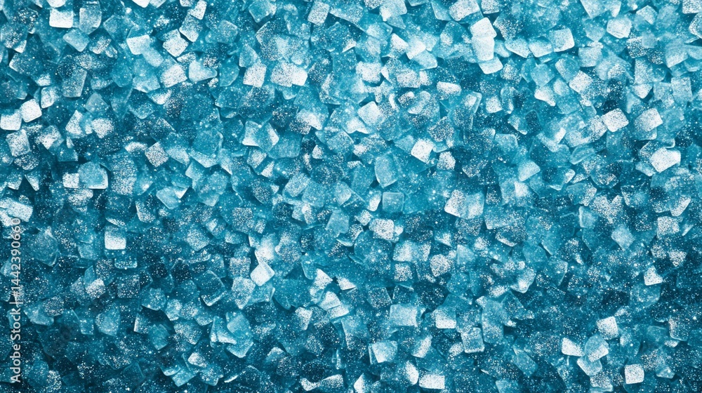 Close-up of many small, light blue, crystalline structures.