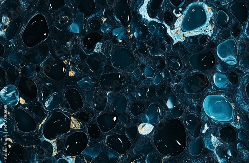 Abstract dark blue and gold marbled texture.