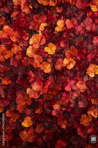 Obraz na płótnie Red and orange autumn leaves blanket the ground, creating a vibrant fall texture. w salonie