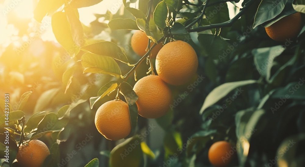 Ripe oranges on a tree branch at sunset. (1)