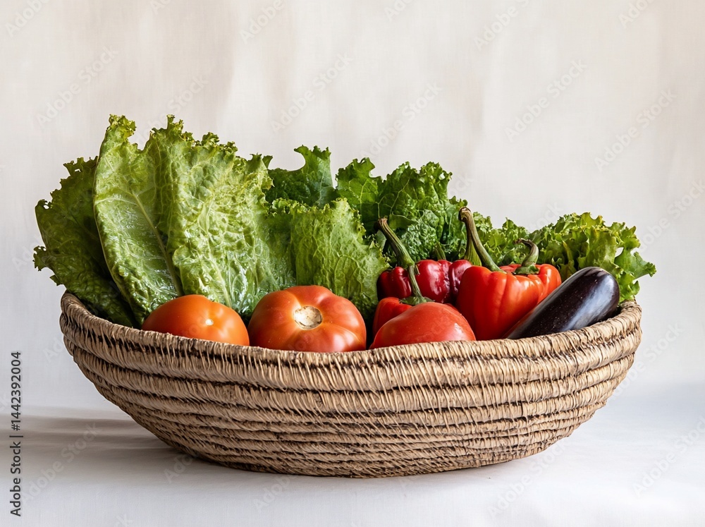 Fresh vegetables in a rustic basket.