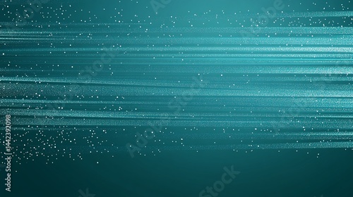 Obraz na płótnie Abstract teal background with glowing horizontal light streaks and particles. w salonie