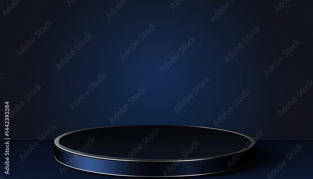 Dark blue cylindrical platform on dark blue background.