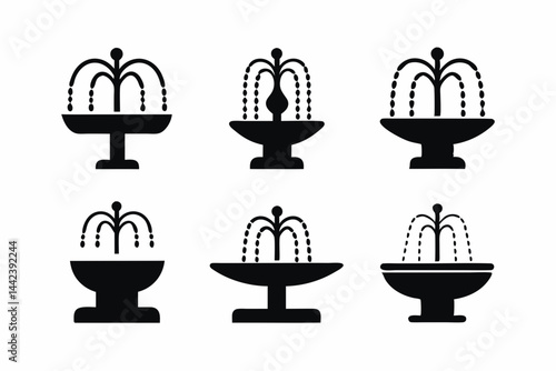 set of Fountain icon vector silhouette illustration isolated on white background