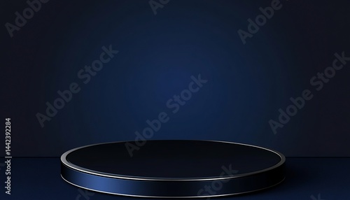 Obraz na płótnie Dark blue cylindrical platform on dark blue background. w salonie