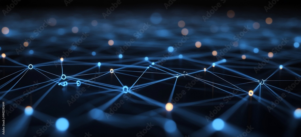 Abstract network connection background with glowing nodes and lines.