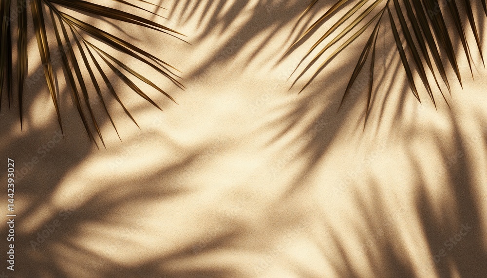 Palm leaves shadows on beige background.