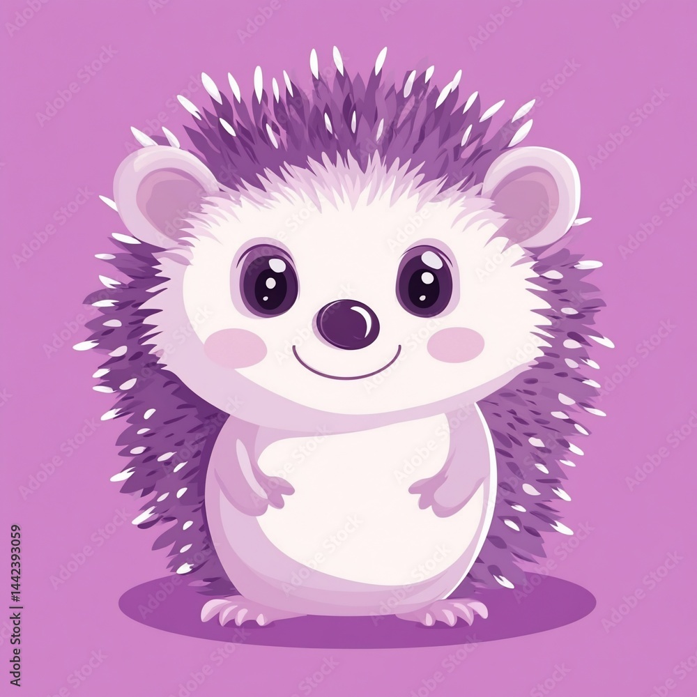 Adorable purple hedgehog cartoon illustration.