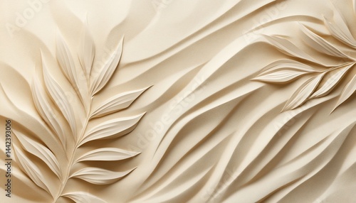 Obraz na płótnie Beige textured background with embossed leaf patterns. w salonie