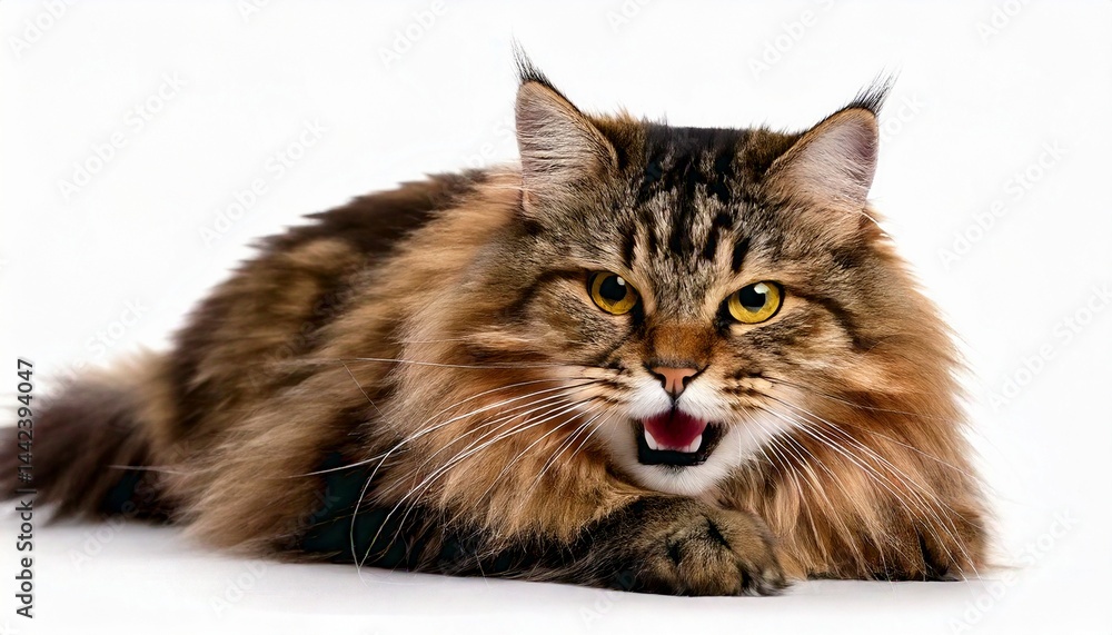 Defensive Long-Haired Cat Baring Teeth Defensive Long-Haired Cat Baring Teeth