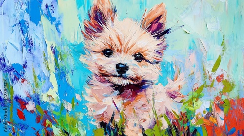 Obraz na płótnie Playful puppy portrait in vibrant, impressionistic style. w salonie