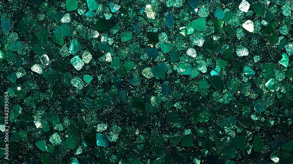 Emerald green glitter texture background.