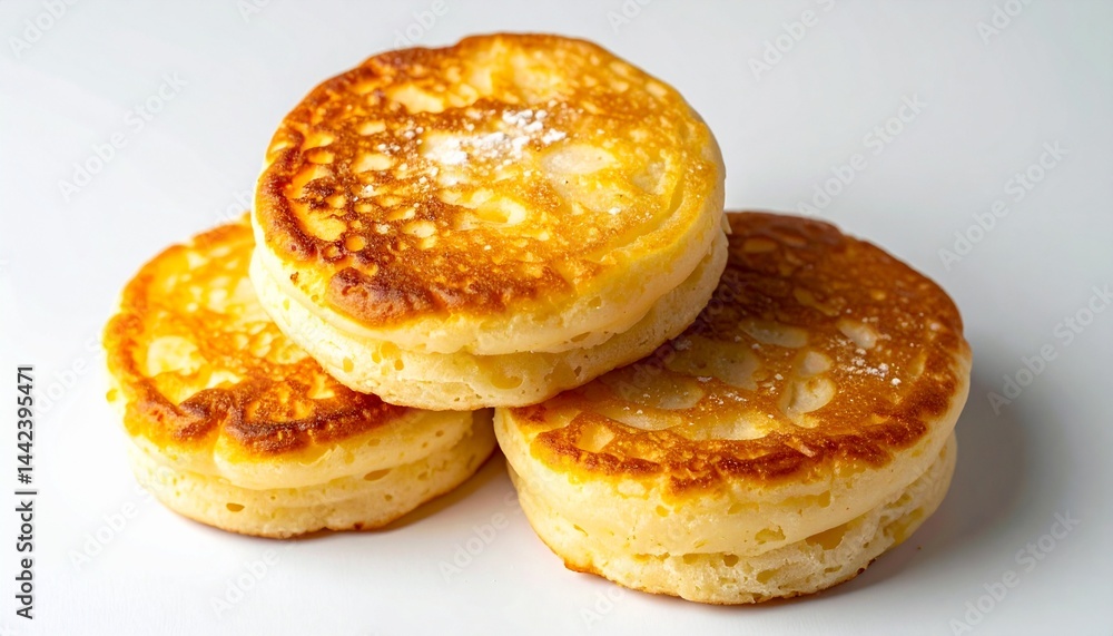 delicious stack of three golden-brown pancakes, perfect for breakfast. The pancakes are fluffy and topped with a touch of powdered sugar, appetizing. delicious stack of three golden-brown pancakes, perfect for breakfast. The pancakes are fluffy and topped with a touch of powdered sugar, appetizing.