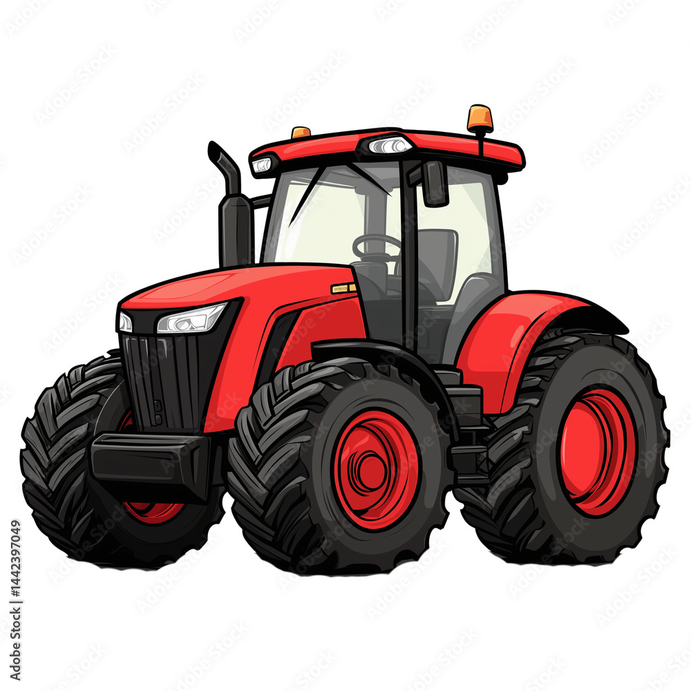 Obraz premium Red tractor parked on a farm during sunny day