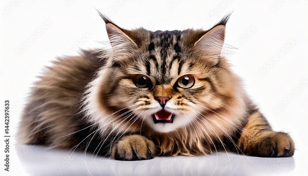 Fototapeta premium Alert Fluffy Cat in Threatening Pose