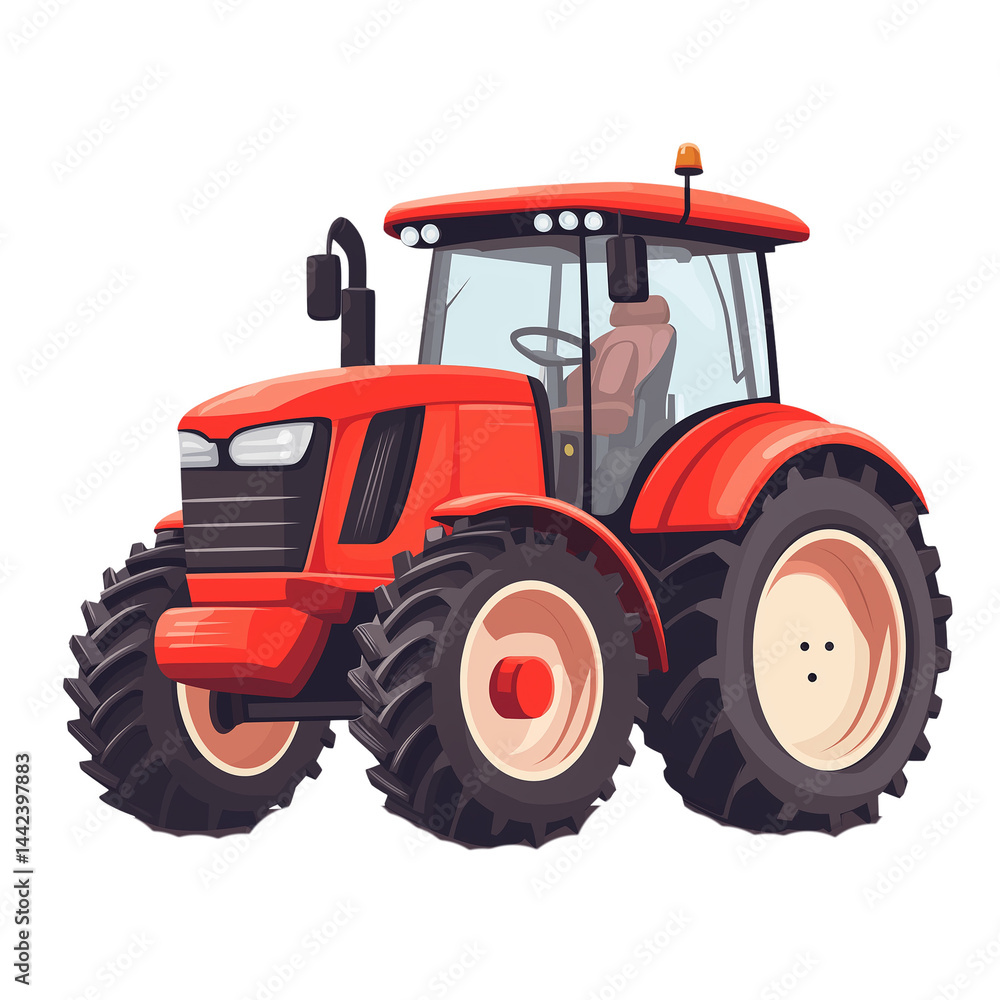 Obraz premium Bright red tractor on a farm during daytime work PNG image with transparent background 
