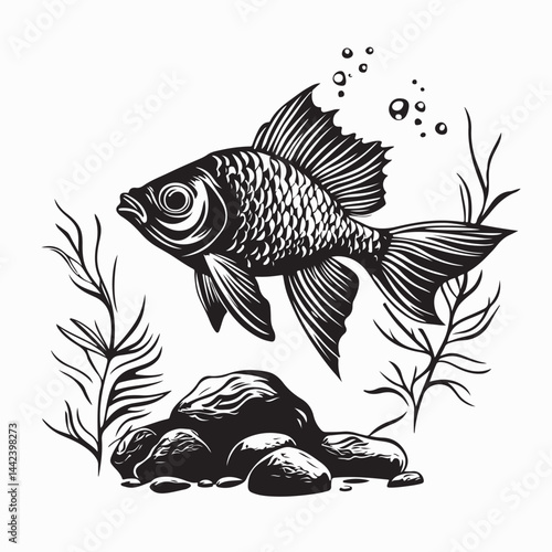 Underwater Fish Vector Image Isolated on white background.