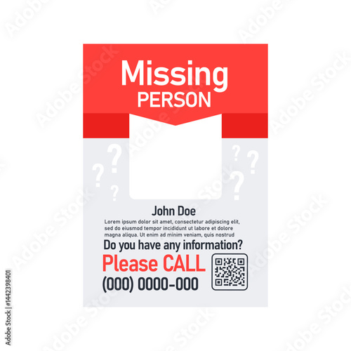 Missing person poster with question marks and contact information