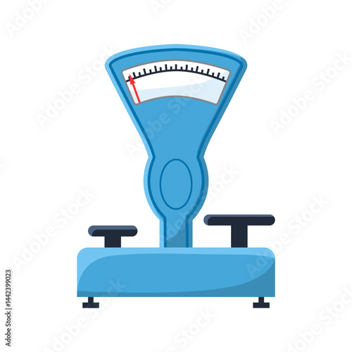 Blue weighing scale measuring weight with analog indicator