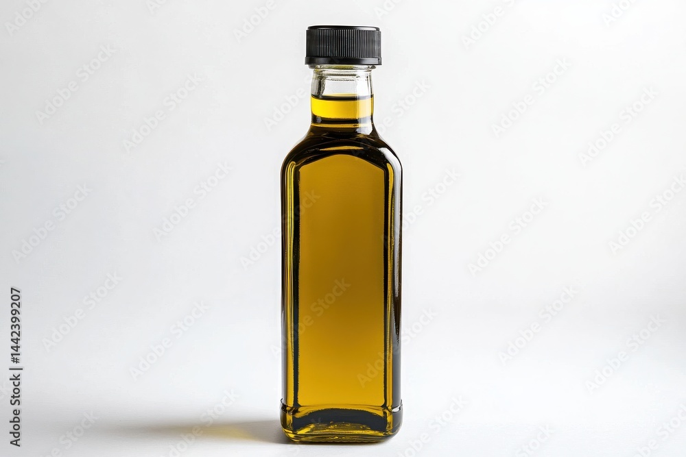 Oil bottle on white surface Oil bottle on white surface