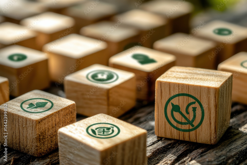 Wooden cubes showing esg icons promoting environmental social and corporate governance