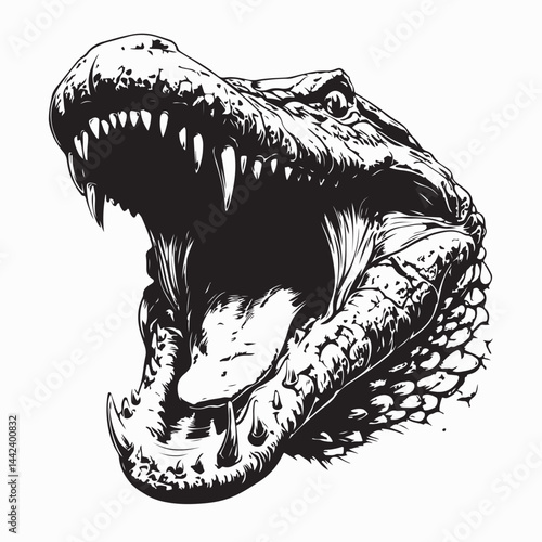 Crocodile Attack Image Vector. Roaring Crocodile Head Vector Illustration.