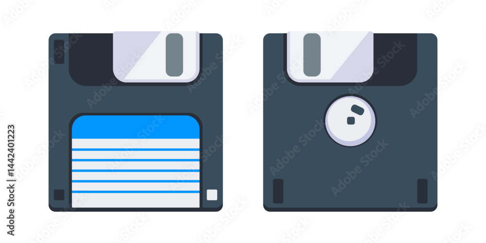 Front and back of a floppy disk, a storage medium used in the past Front and back of a floppy disk, a storage medium used in the past