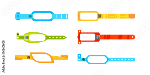 Colorful wristbands showing qr codes for access control