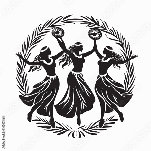 Hawaiian Hula Dancers Silhouette Logo vector isolated on white background.